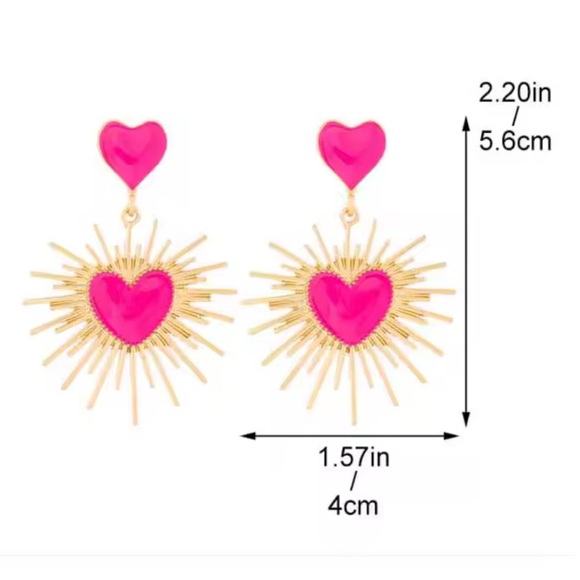 Pink and Gold Heart Earrings. Statement earrings. Elegant unique Heart earrings - Picture 4 of 4